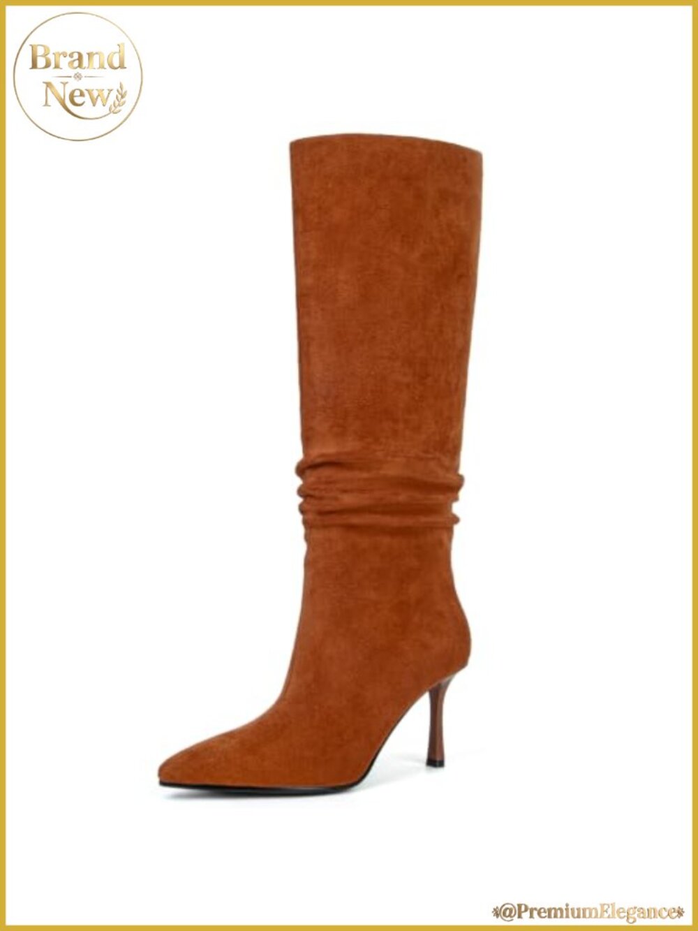 Suede Slouch Knee High Boots Pointed Toe Stiletto Heel Side Zipper Party